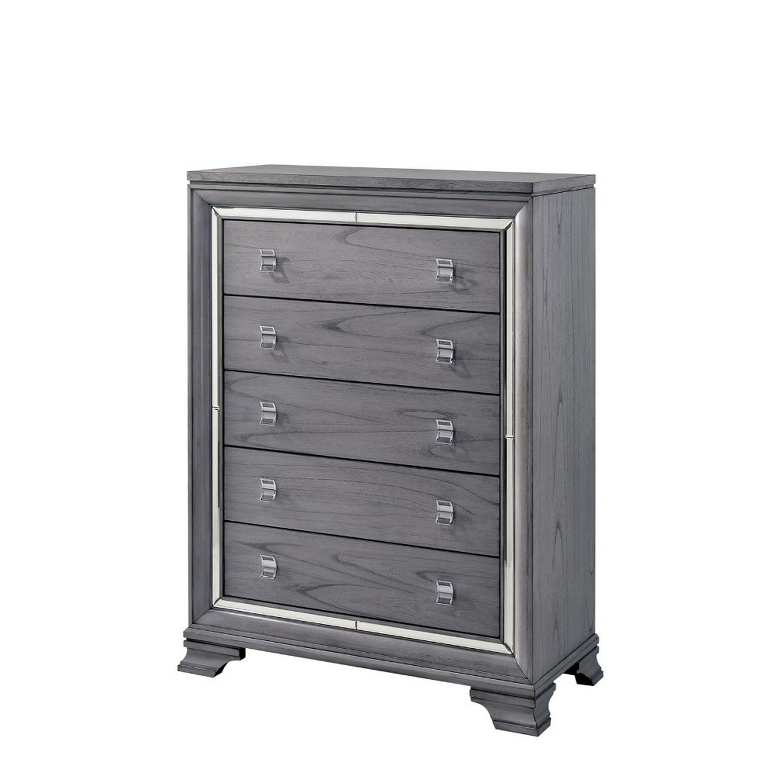 Benjara Benzara Wooden Chest With Mirror Trim Front Outline, Gray