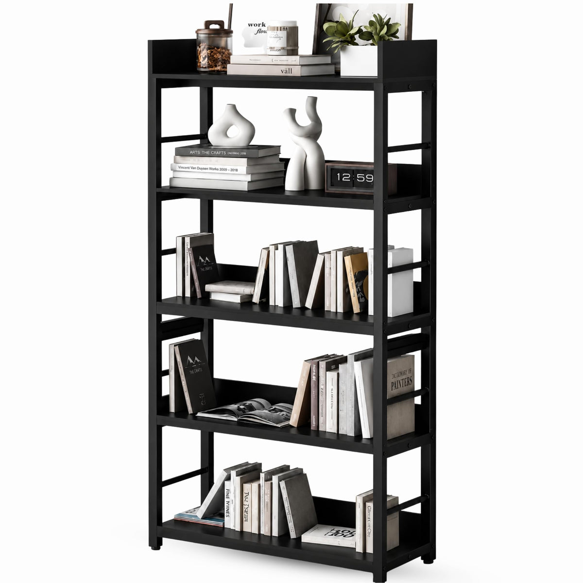DESKIZIA 5Tier Kitchen Organizer Rack Shelf | Heavy Duty Metal & Wooden| Industrial Bookcase | Kitchen Storage Office & Living
