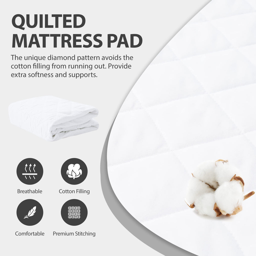 King Size Quilted Fitted Mattress Pad, Waterproof Breathable Soft Mattress Protector, Deep Pocket Fitted Style Bed Cover, Vinyl-