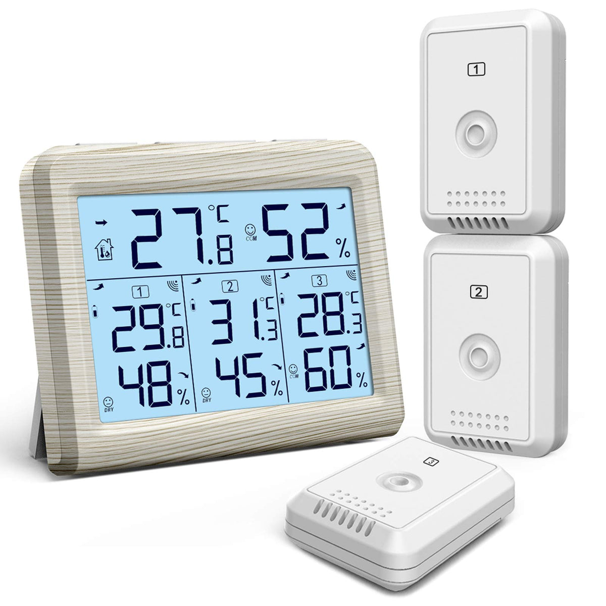 Oria Digital Hygrometer Thermometer, Indoor Outdoor Thermometer, Temperature Humidity Monitor Meter With With 3 Wireless Sensors