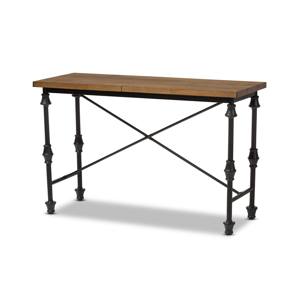 Baxton Studio Quain Antique Black Textured Finished Metal Distressed Wood Occasional Console Table