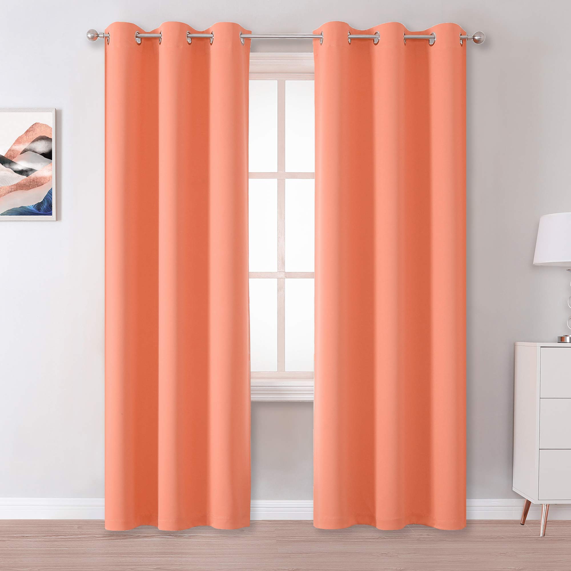 Dualife Burnt Coral Blackout Curtains 42 X 96 Inch 2 Panels Set Solid Grommet Window Curtain Panels Room Darkening Thermal Insul