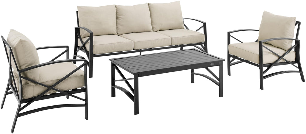 Crosley Furniture Kaplan 4-Piece Outdoor Sofa Patio Furniture Set, Conversation Sets For Porch, Deck, Oiled Bronze With Oatmeal Cushions