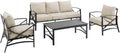 Crosley Furniture Kaplan 4-Piece Outdoor Sofa Patio Furniture Set, Conversation Sets For Porch, Deck, Oiled Bronze With Oatmeal Cushions