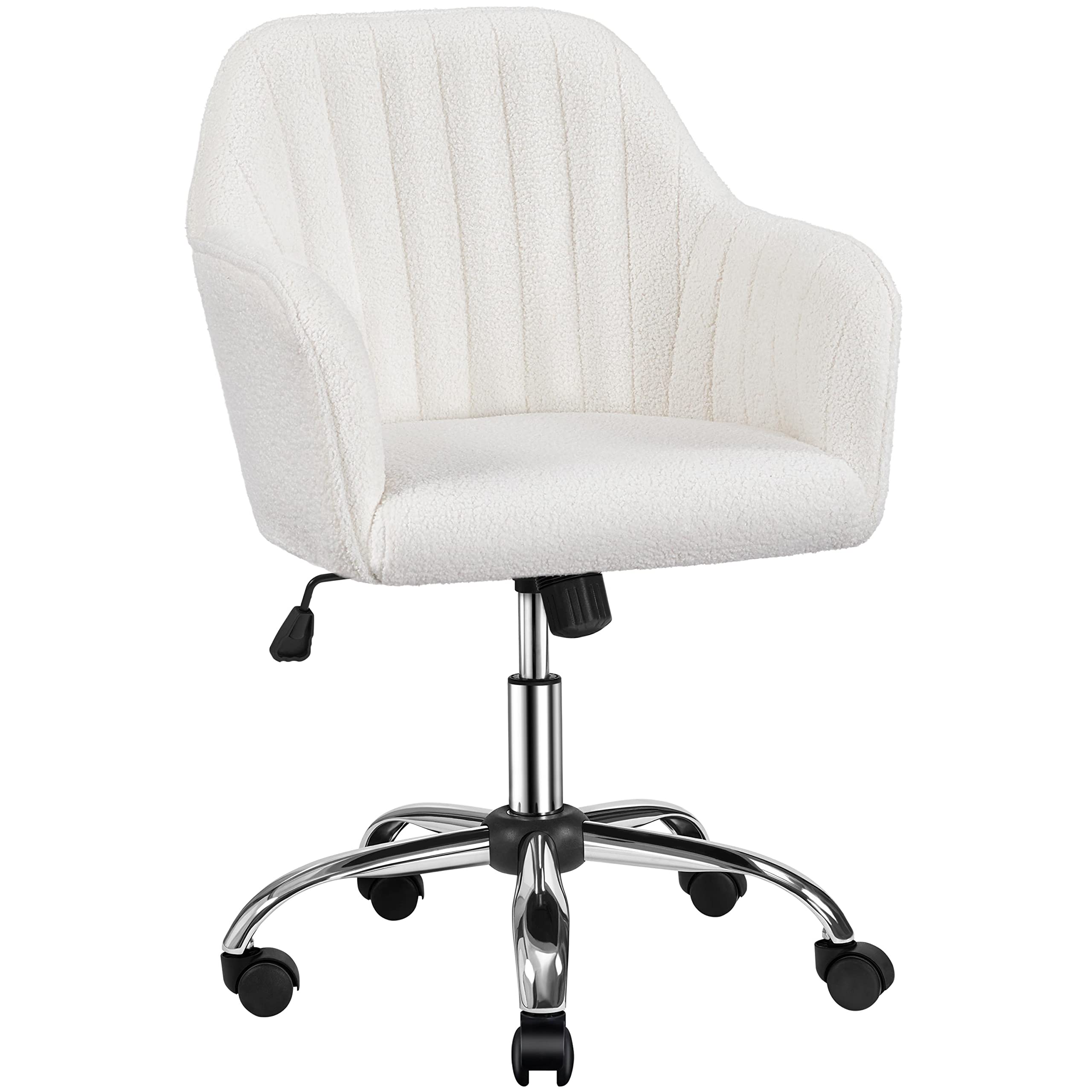Yaheetech Boucle Vanity Chair Makeup Desk Chair Modern Office Chair Mid Back Accent Chair Height Adjustable Task Chair Swivel Co
