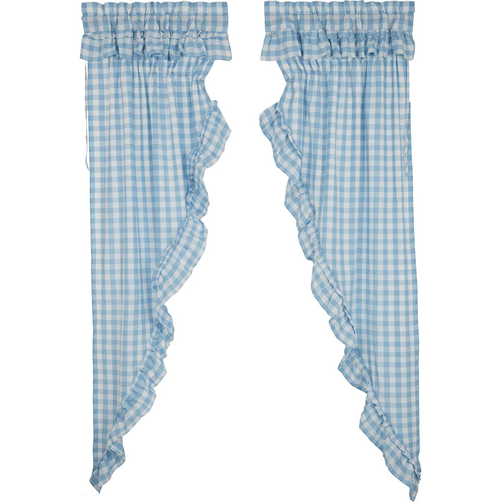 Vhc Brands Annie Blue Buffalo Check Farmhouse Ruffled Prairie Long Panel Curtain Set 84X36X19