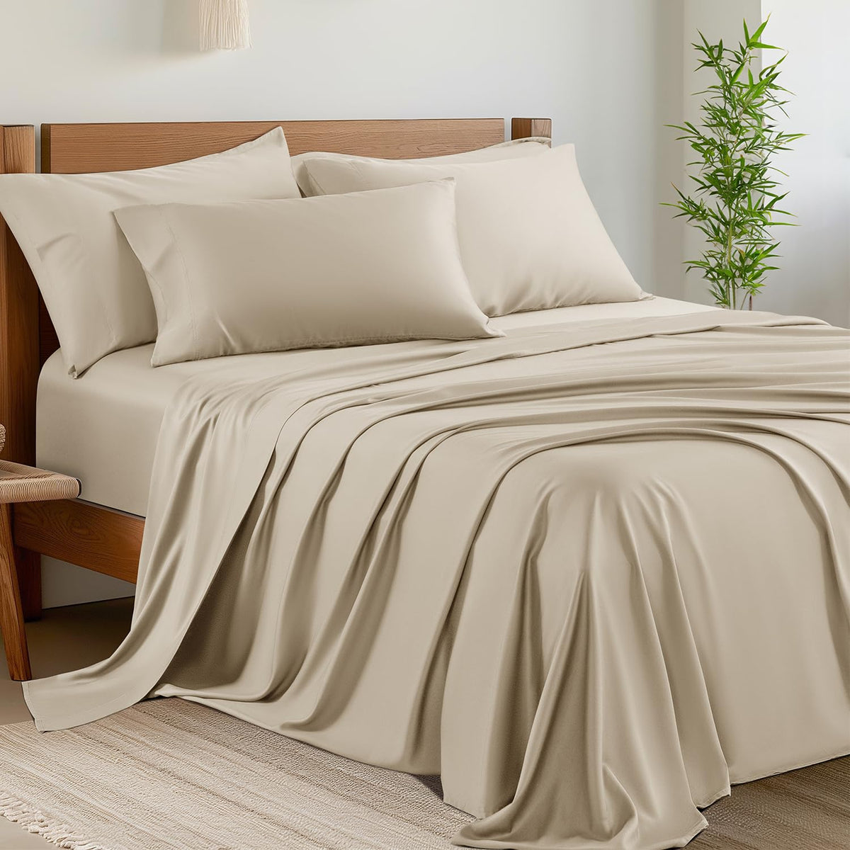 Shilucheng 6 Piece Queen Sheet Sets, Cooling Sheets, Blend Rayon Derived From Bamboo, Deep Pocket Up To 16', Breathable & Soft