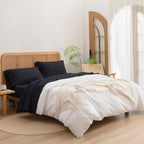 Bestouch Sheet Set 100% Washed Cotton Linen Feel Super Soft Comfortable Chic Lightweight 4 Pcs Home Bedding Set Solid Deep Black