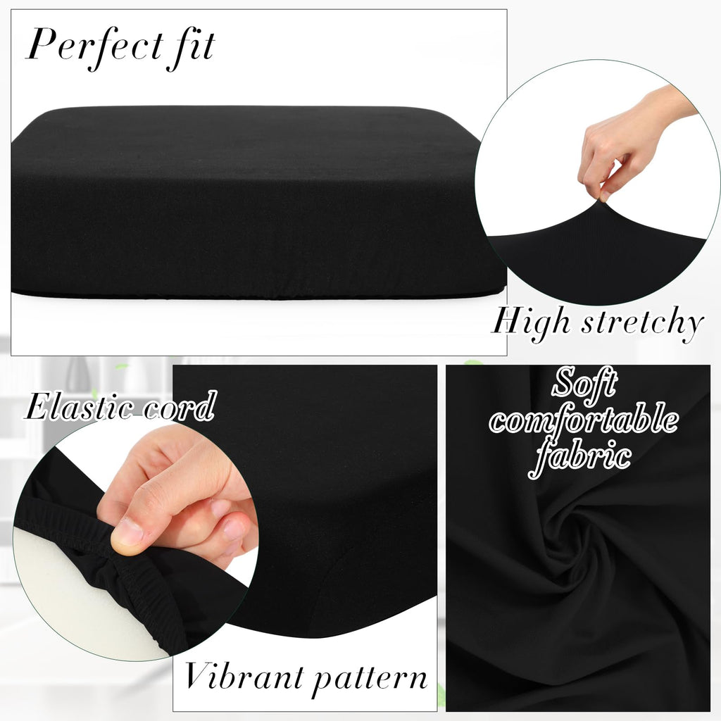 Newwiee 8Pcs Patio Cushion Covers Stretch Outdoor Cushion Cover Replacement For Patio Furniture Sofa Couch Slipcovers, Soft Flexibility Washable Furniture Protector(Waterproof Pure,Black)