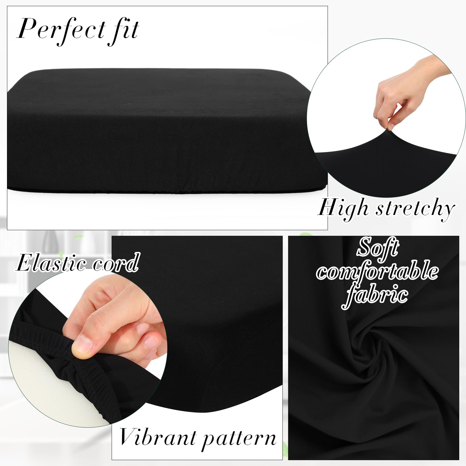 Newwiee 8Pcs Patio Cushion Covers Stretch Outdoor Cushion Cover Replacement For Patio Furniture Sofa Couch Slipcovers, Soft Flexibility Washable Furniture Protector(Waterproof Pure,Black)