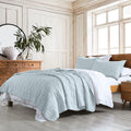100 Cotton Quilt Set King Size, Baby Blue Pre-Washed 3-Piece Bedspread Coverlet Set, Cozy Lightweight Stitching Decorative Beddi