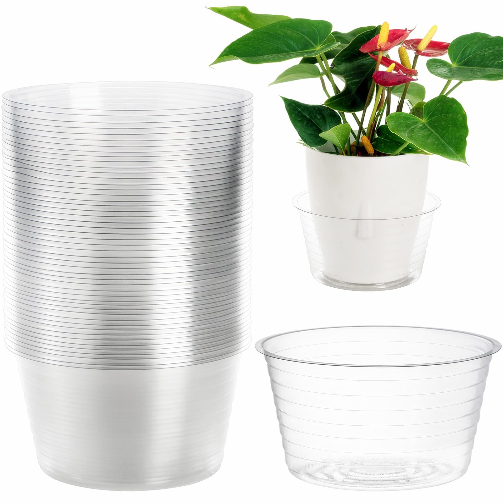 Tebery 50 Pack Clear Plastic Plant Saucer Drip Tray For Pots, 6 Inch Deep Flower Pot Saucers Water Catcher Tray Watering Trays F