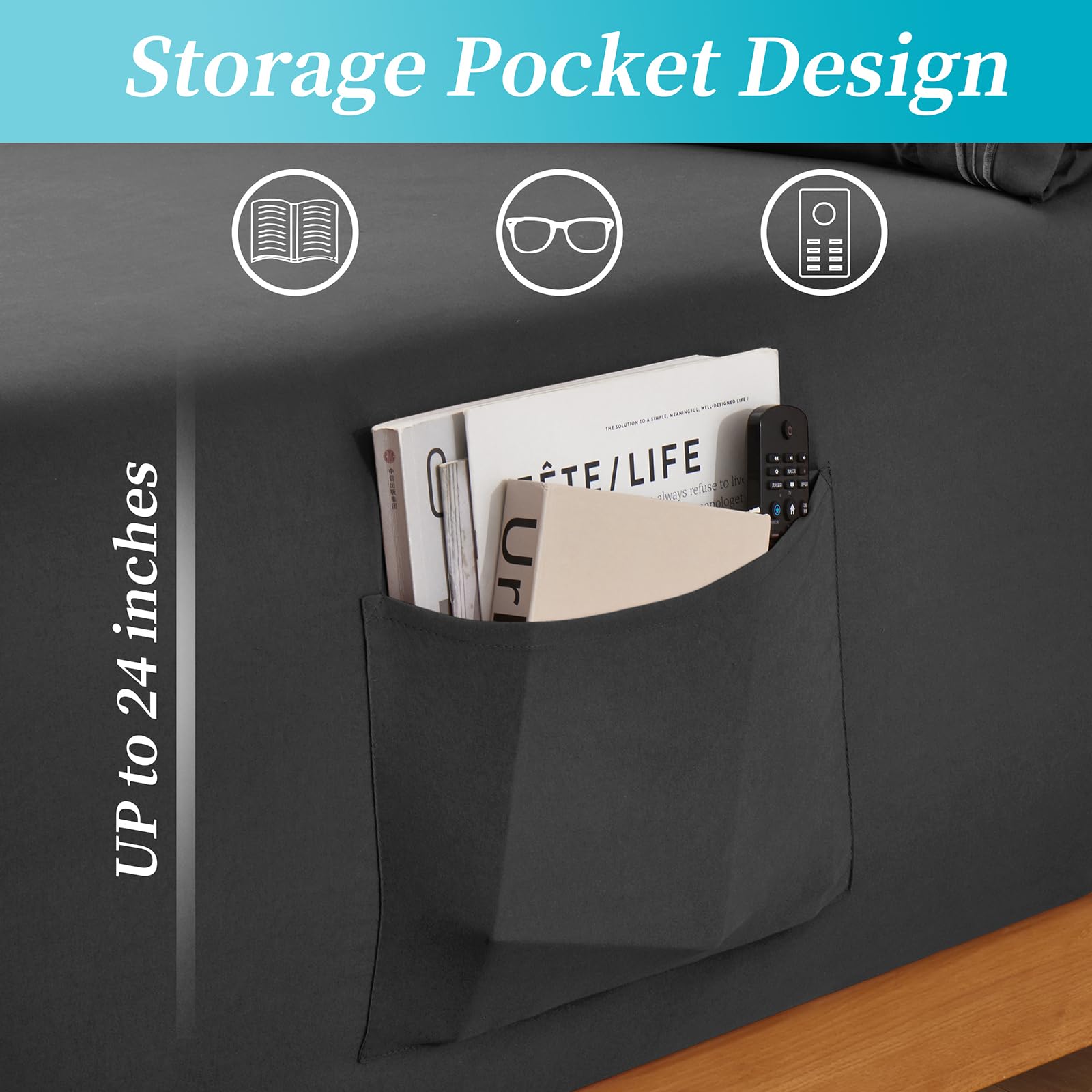 Horbaunal Extra Deep Pocket King Fitted Sheet Only - Fits Up To 24 Inch Mattress - Luxury 1800 Thread Count - Microfiber Dark Gr