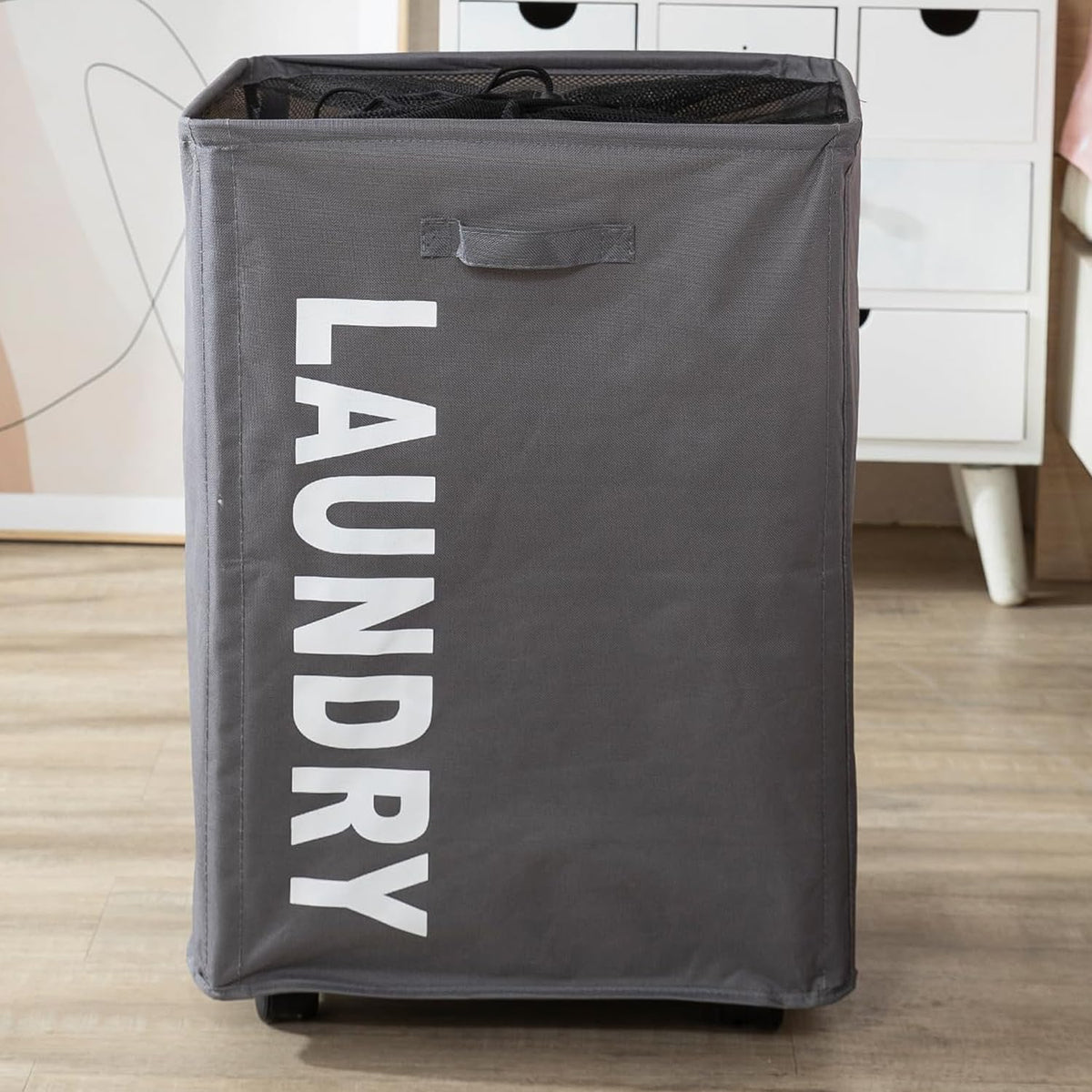 HOKIPO Laundry Basket Bag with Wheels Hamper, Grey (AR4858GRY)