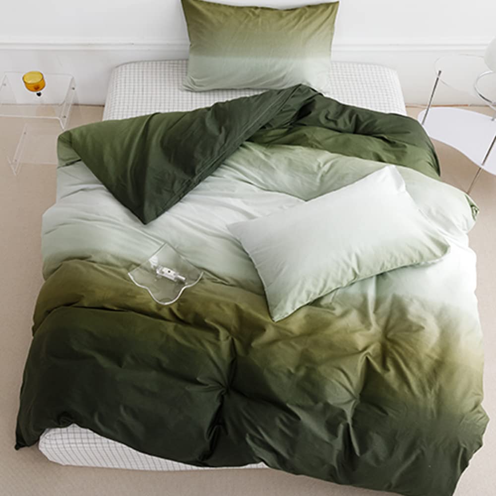Clothknow King Comforter Set Green White 3Pcs Green White Gradient Bedding Comforter Sets Dark Green Comforter King Soft Olive G