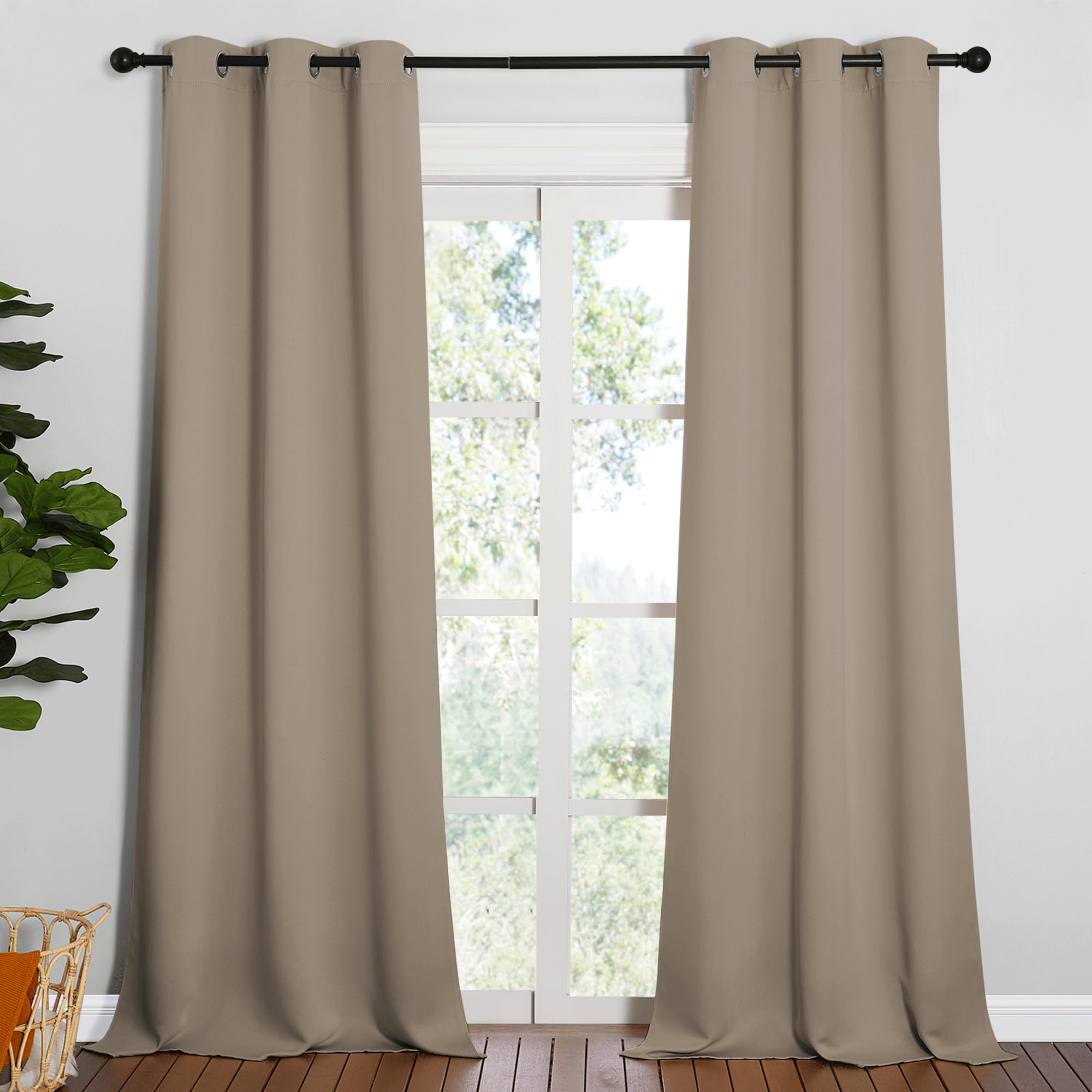 NICETOWN Patio Glass Door Blackout Curtains for Bedroom/Living Room, Privacy Panel Drapes for Dining Room and Guest Room (Taupe,
