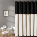 Awellife Linen Button Farmhouse Beige Shower Curtain,Linen And Cotton Woven Fabric,Pleated Brown Stripe,Country Style (Black & Cream, 78' L X 72' W)