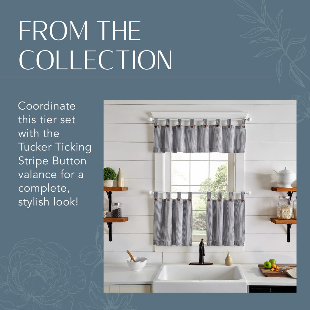 Elrene Home Fashions Tucker Ticking Stripe Tier Window Curtains For Kitchen Or Bathroom, 30' X 36', Set Of 2, Gray