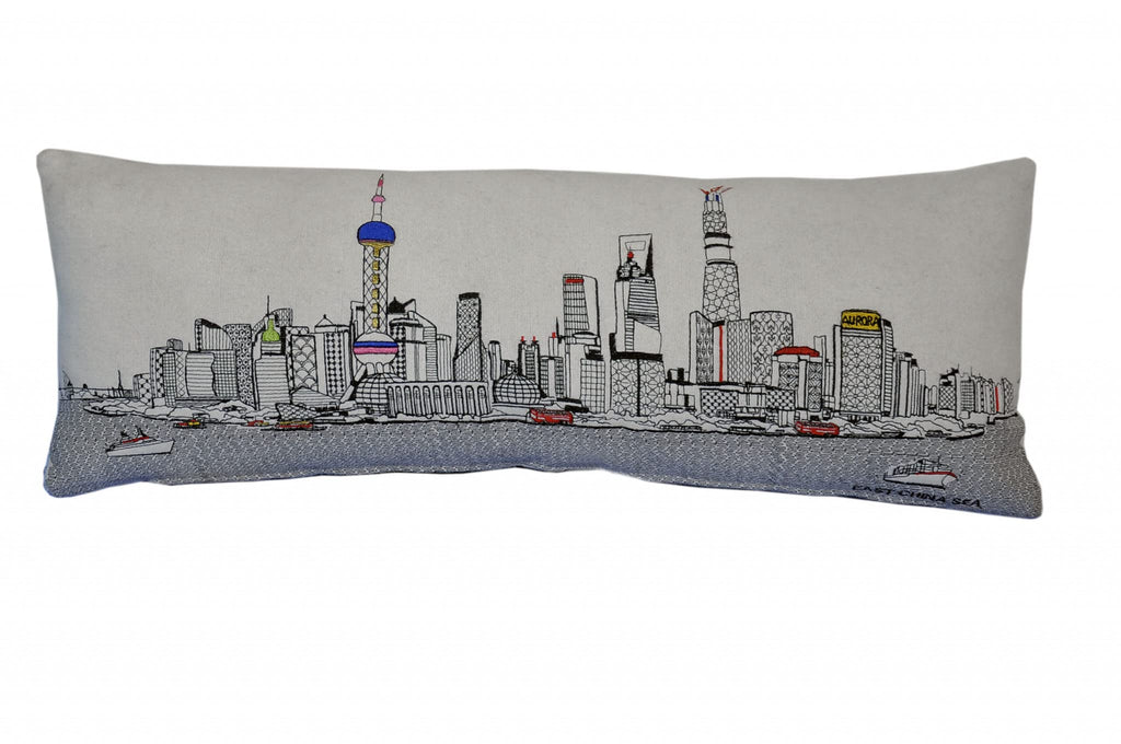 HomeRoots Cream 35' White Shanghai Daylight Skyline Lumbar Decorative Pillow