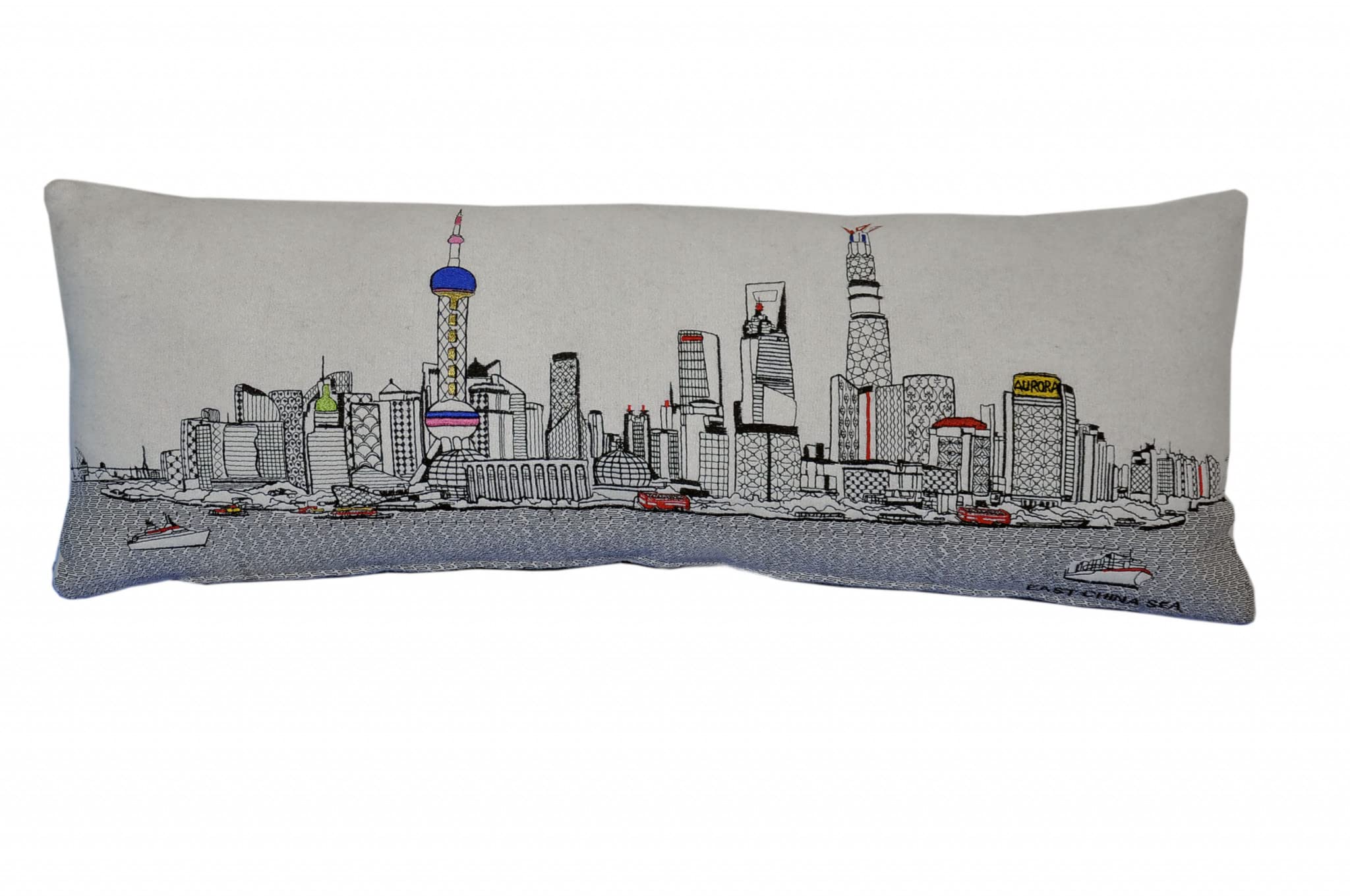 HomeRoots Cream 35' White Shanghai Daylight Skyline Lumbar Decorative Pillow