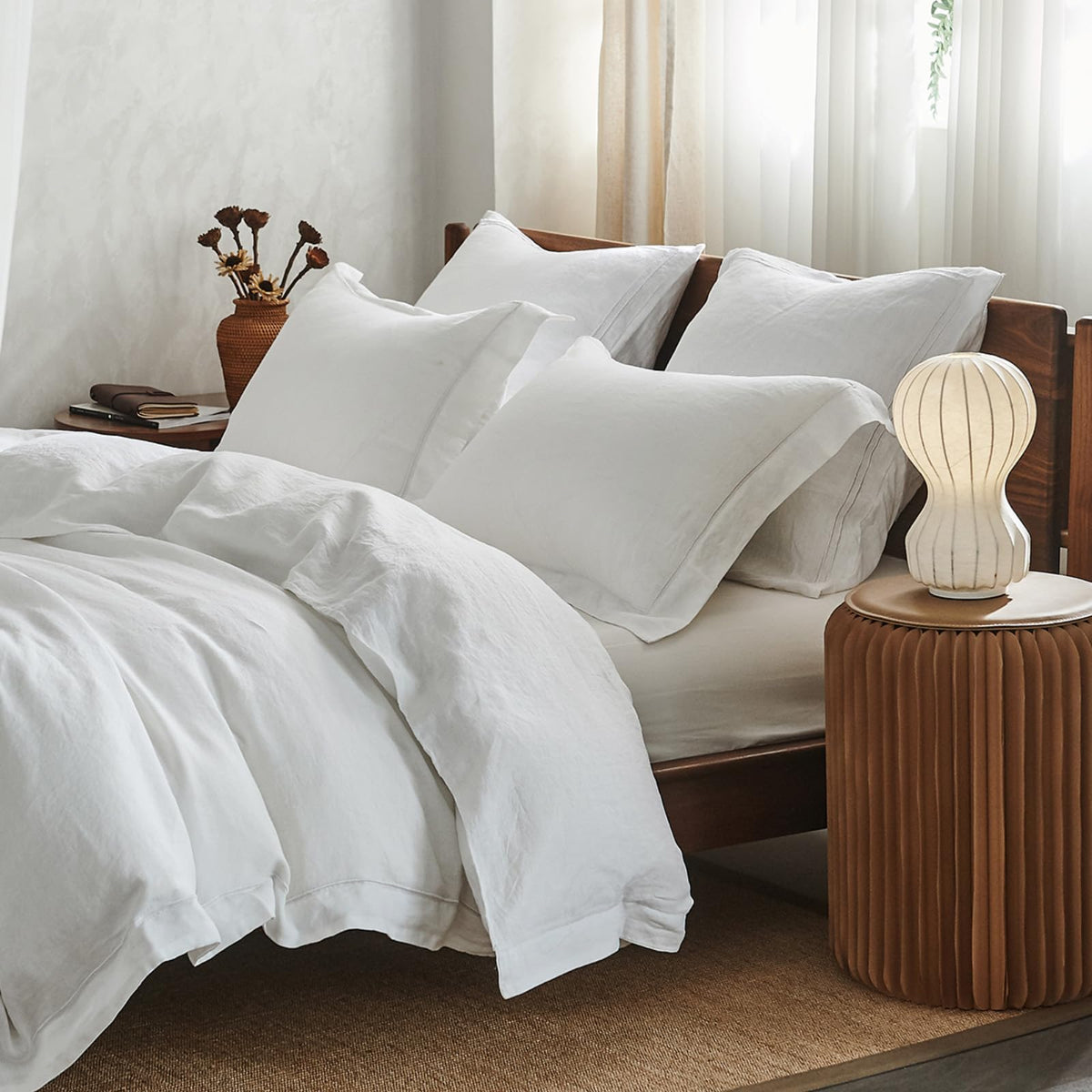 Simple&Opulence 100% Washed Linen Duvet Cover Set With Embroidered, King Size(104'X92'), 3 Pieces Soft Farmhouse Comforter Set