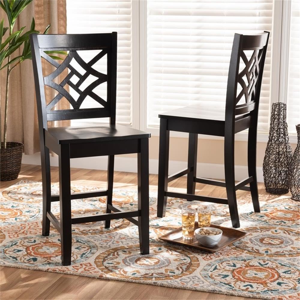 Baxton Studio Nicolette Modern and Contemporary Transitional Dark Brown Finished Wood 2-Piece Counter Stool Set