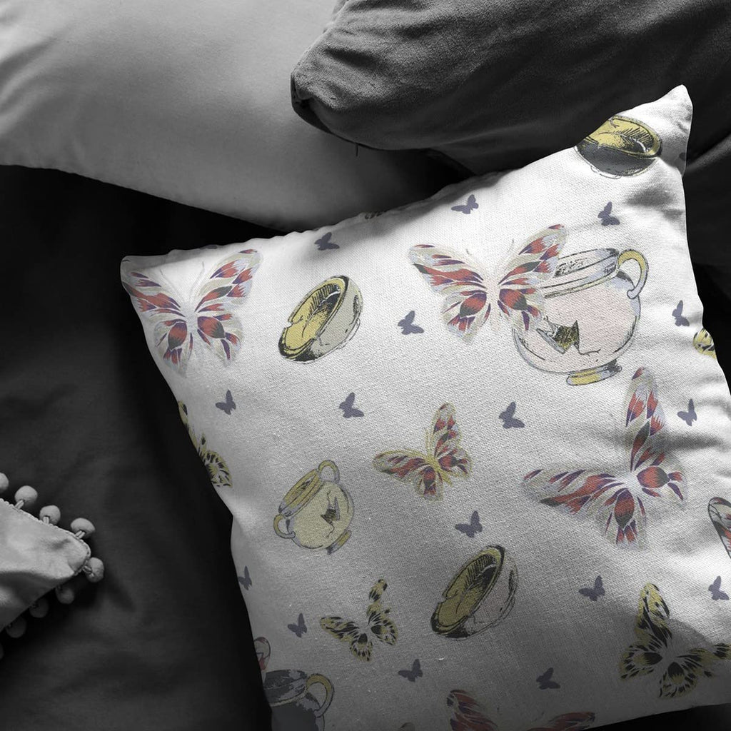 HomeRoots White Butterflies Decorative Suede Throw Pillow
