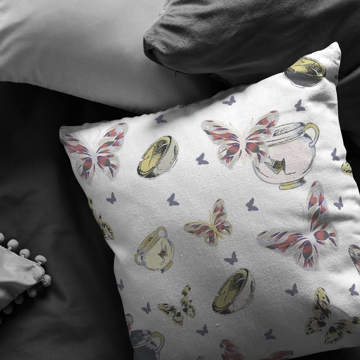 HomeRoots White Butterflies Decorative Suede Throw Pillow