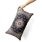 Snycler Boho Throw Pillow Covers 12X20 Inch Set Of 2 Black Medallion Border Area Rug Double Sided Pattern Cotton Soft Pillow Cas