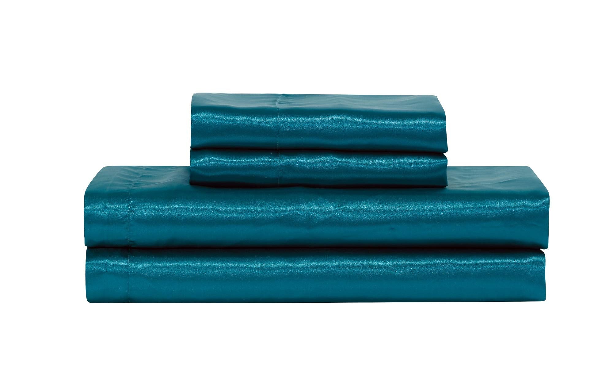 Mk Collection Soft Silky Satin Solid Color Deep Pocket Sheet Set (Teal, Twin)