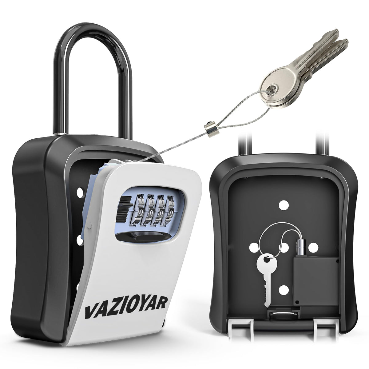 Vazioyar Key Lock Box For Outside, Portable Waterproof Wall Mounted Resettable 4-Digit Combination Key Storage Lockbox, 5 Keys C