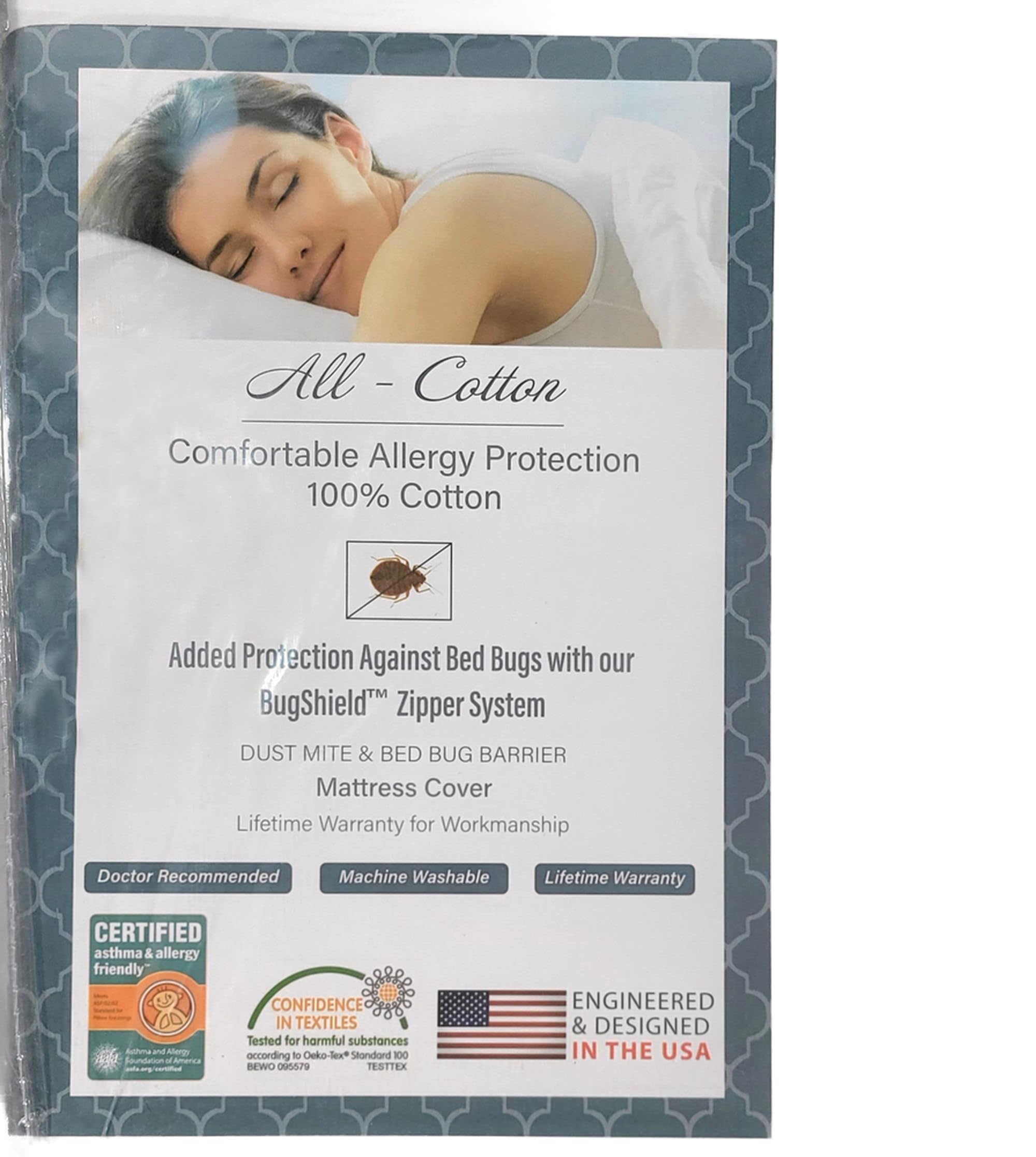 National Allergy Superior 100% Cotton King Mattress Protector Zippered - 78 x 80 x 12 - Hypoallergenic Bed Encasement - Breathab