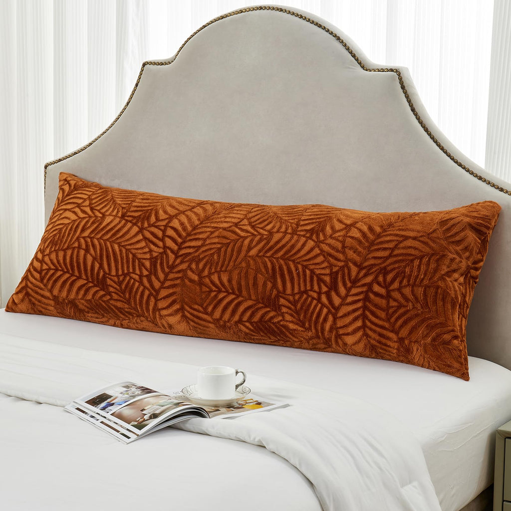 SOCHOW Fall Body Pillow Cover 21x54 Inches, Super Soft and Cozy Leaves Textured Fleece Long Body Pillowcase with Zipper Closure,