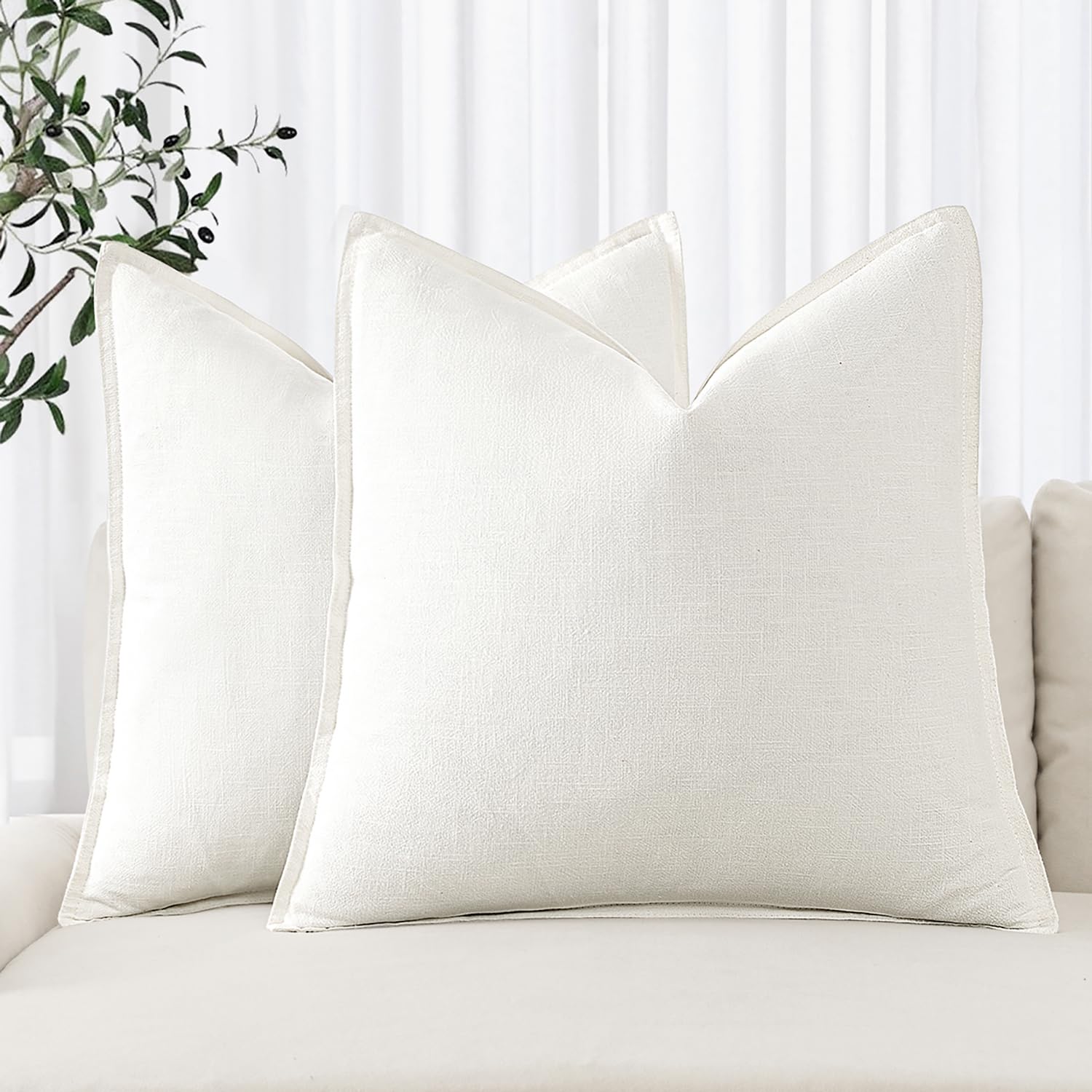 Miulee Linen Pillow Covers 16X16 Inch Cream White ?Decorative Boho Farmhouse? ?Neutral Throw Pillows Pack Of 2 Soft Accent Couch Pillowcases Spring Modern Home Decor For Sofa Cushion Livingroom Bed