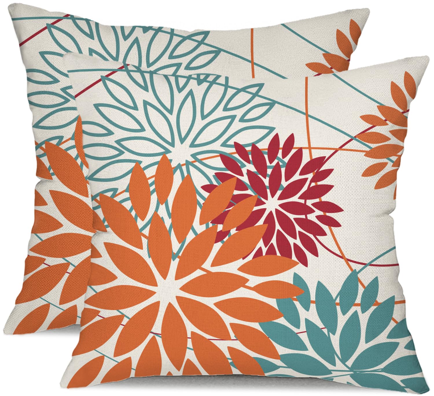 Orange And Red Floral Pillow Covers 18X18 Set Of 2 Outdoor Waterproof Decorative Throw Pillows Fall Pillow Covers Polyester Cush