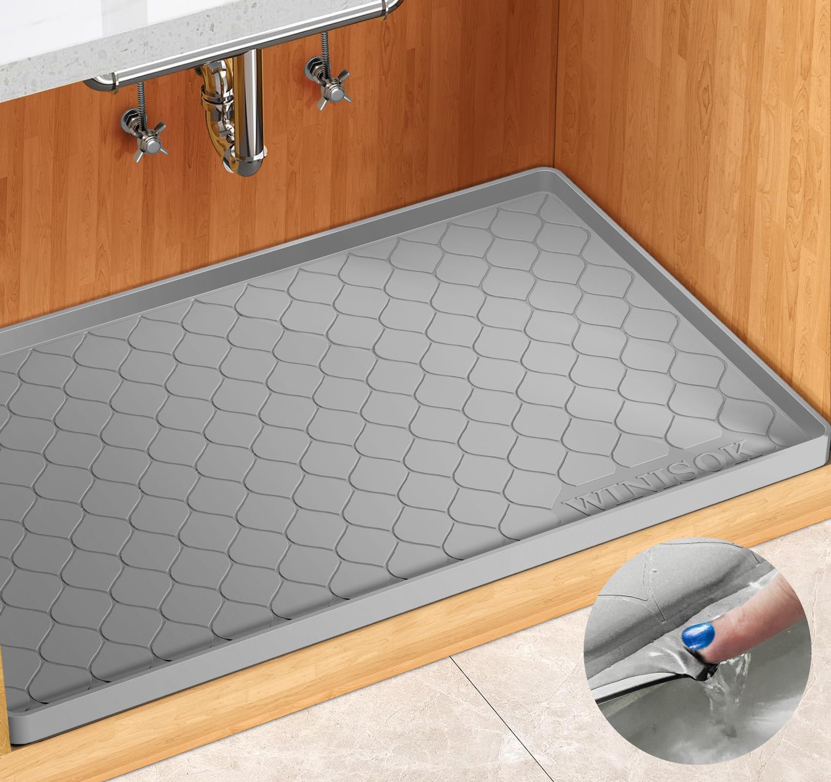 Winisok Silicone Under Sink Mat 37' X 19', Kitchen Essentials And Gadgets, Shelf Liner And Cabinet Protector, Home Organizers