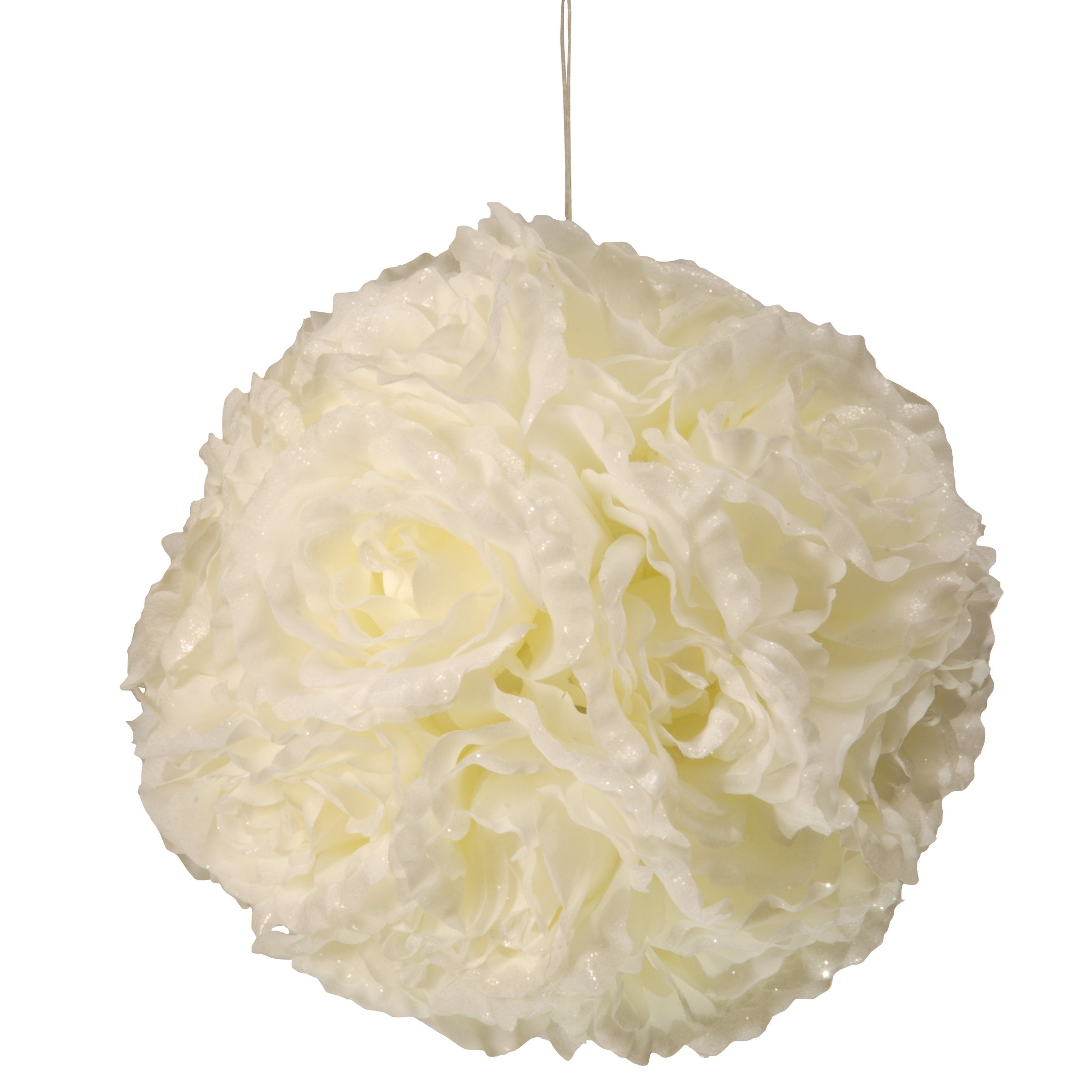 National Tree 9 Inch Glittery White Rose Hanging Ball (RAW-TL39691-1)