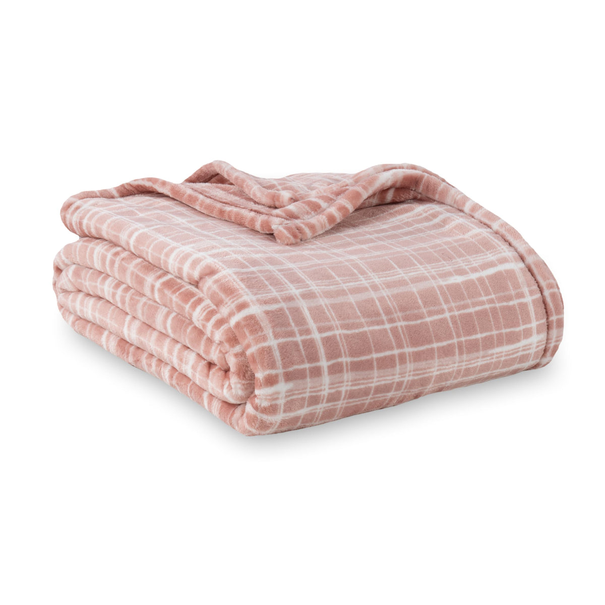 Berkshire Blanket-Classic Heavyweight Soft Printed Velvetloft Plush Throw Blanket, Cozy And Fuzzy, Watercolor Plaid Blush, 50In