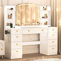 Bvldfamly 55 Makeup Vanity Desk with Mirror and LED Lights - Glass Top Make Up Desk with Power Outlet and Storage Shelf, Vanity 