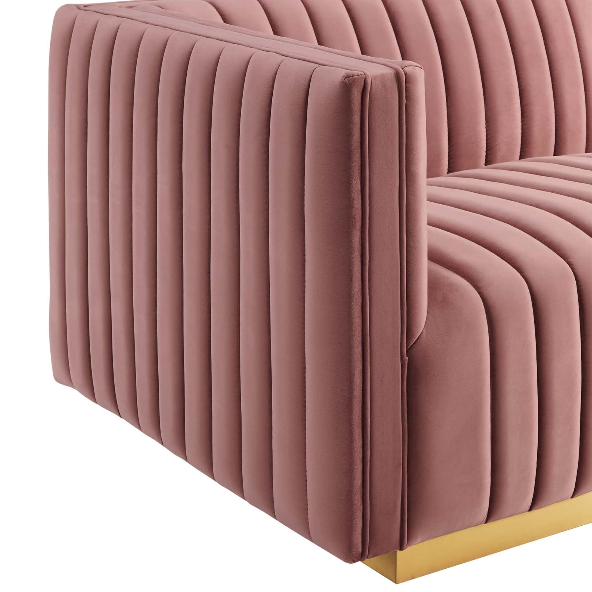 Modway Conjure Channel Tufted Performance Velvet Left-Arm Chair In Gold/Rose