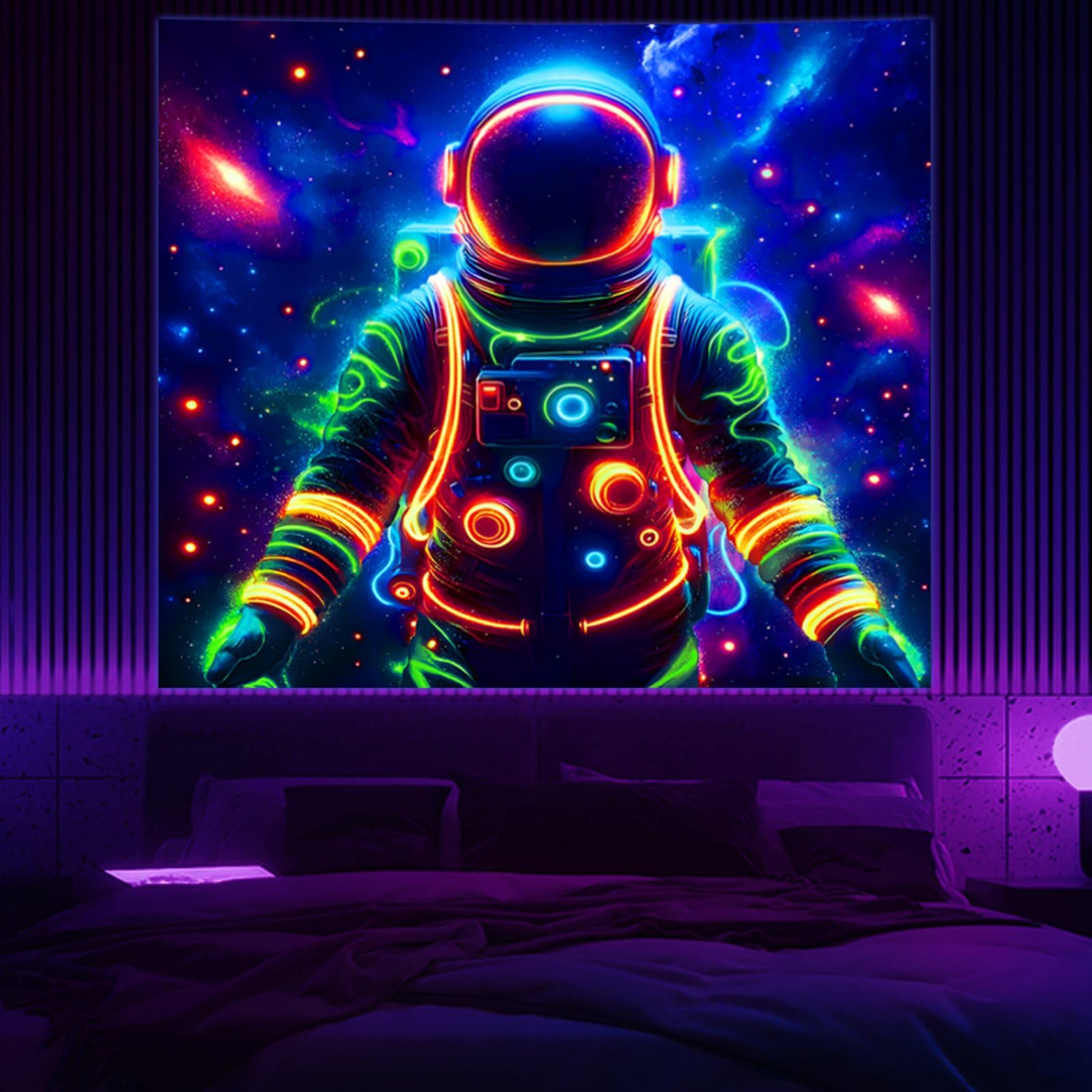 Apdidl Tapestry Space Astronaut Blacklight UV Reactive Polyester 51"X60" Night Sky