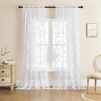 SEEKRIGHT White Lace Curtains 90 Inches Long 2 Panels Victorian Floral Sheer Curtains for Living Room Bedroom Rod Pocket Light F