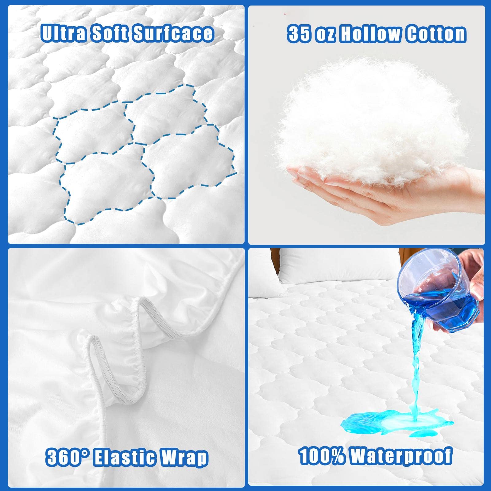 Jamrest Waterproof Mattress Protector Twin Xl Size, 6''-21'' Deep Pocket Fitted Quilted Mattress Pad Cover, Breathable Hollow Co