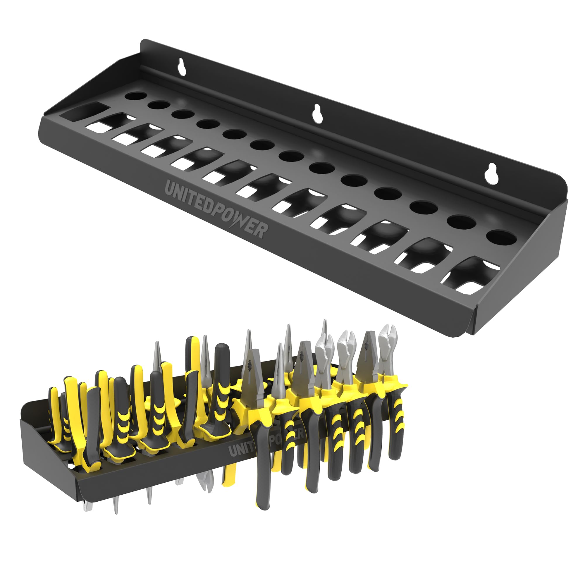 UNITEDPOWER Pliers Holder, Wall Mount Storage Rack Organizer for Workshop, Shed, Garage, Home, Stores up to 12 Pliers or Small T