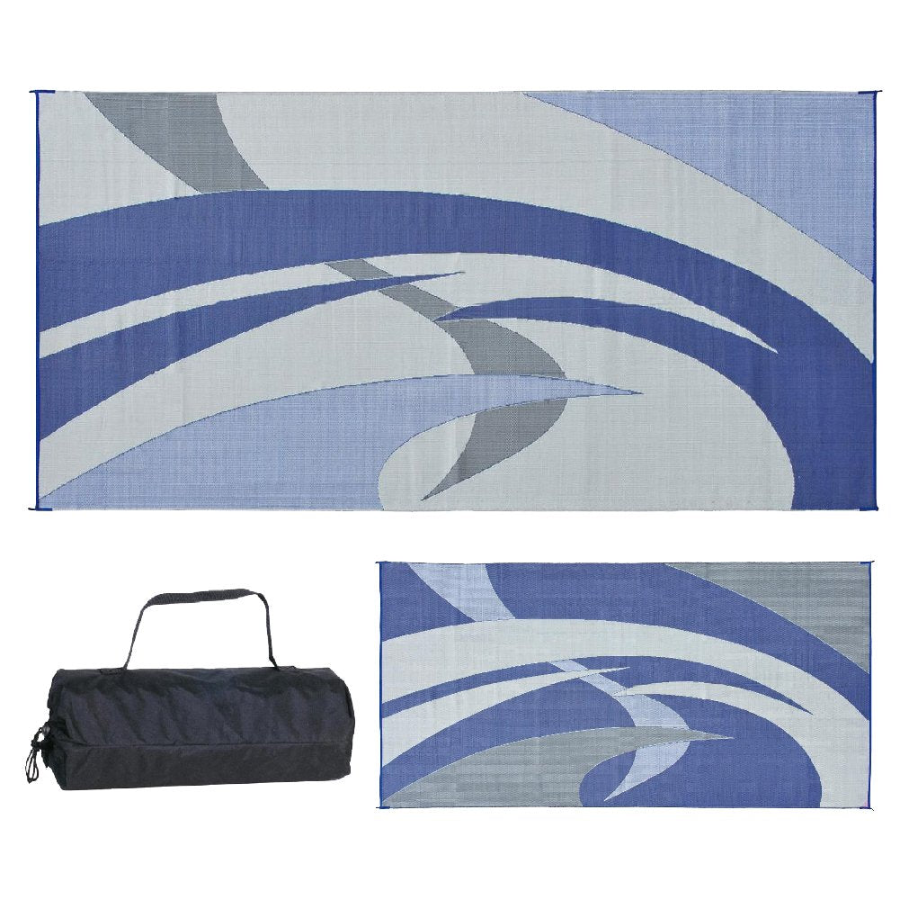 Stylish Camping 159183 9-Feet By 18-Feet Reversible Mat, Plastic Straw Rug, Large Floor Mat For Outdoors, Rv, Patio, Backyard, Picnic, Beach, Camping (Blue/Grey)