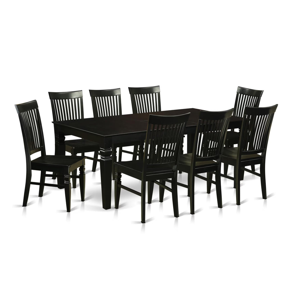 East West Furniture LGWE9-BLK-W 9 Piece Dining Room Furniture Set Includes a Rectangle Kitchen Table with Butterfly Leaf and 8 Dining Chairs, 42x84 Inch, Black