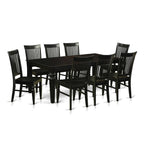 East West Furniture LGWE9-BLK-W 9 Piece Dining Room Furniture Set Includes a Rectangle Kitchen Table with Butterfly Leaf and 8 Dining Chairs, 42x84 Inch, Black