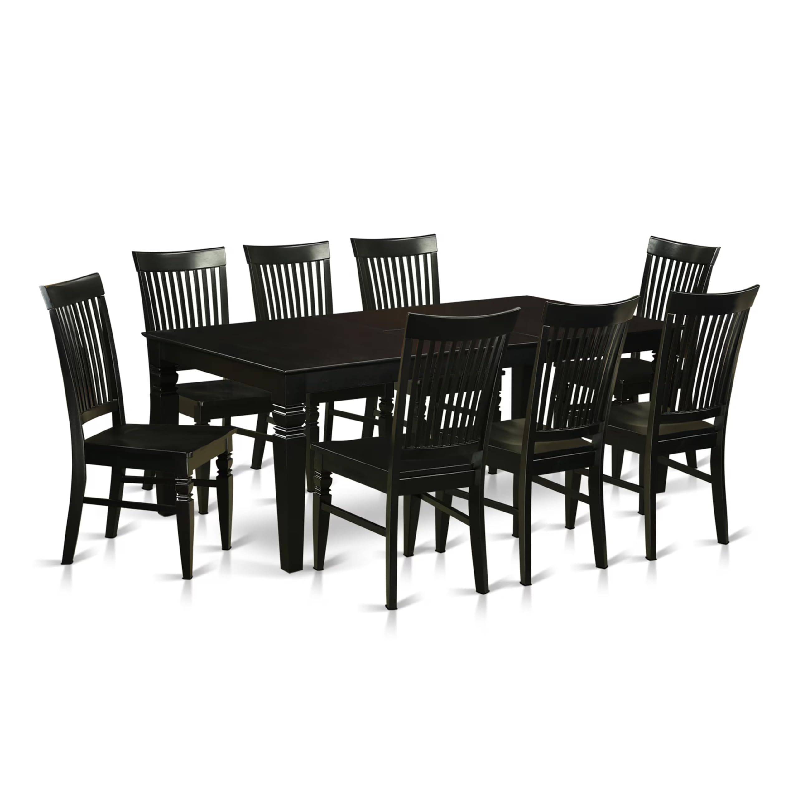 East West Furniture LGWE9-BLK-W 9 Piece Dining Room Furniture Set Includes a Rectangle Kitchen Table with Butterfly Leaf and 8 Dining Chairs, 42x84 Inch, Black