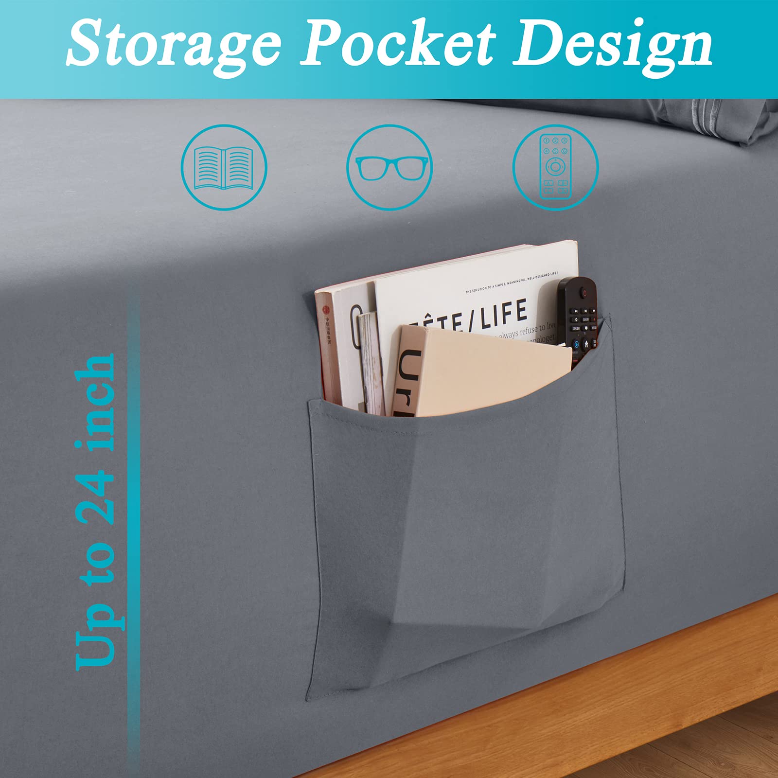 Horbaunal Extra Deep Pocket King Fitted Sheet Only - Fits Up To 24 Inch Mattress - Luxury 1800 Thread Count - Microfiber Silver