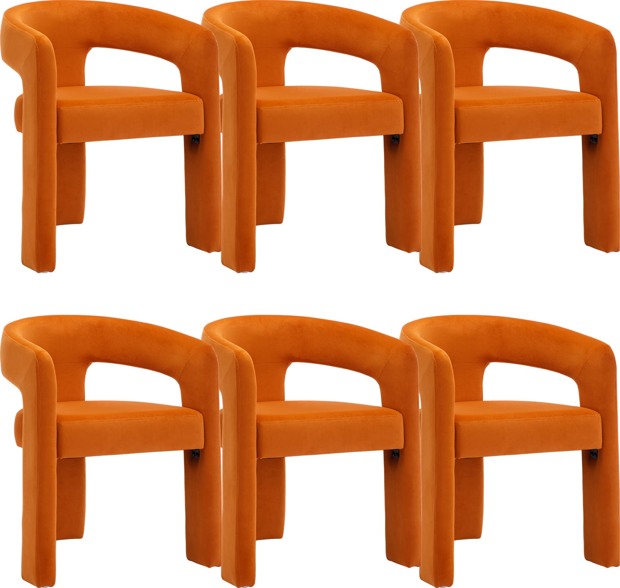 Modern Dining Chair Set Of 6, Velvet Upholstered Barrel Kitchen Chair, Round Dining Chairs With Wooden Legs, Assembled Accent Ar